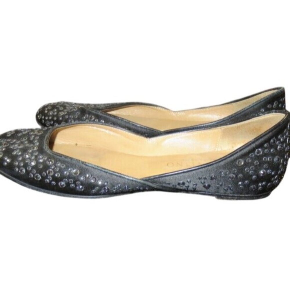 VALENTINO GARAVANI Black Rhinestone Embellished Ballet Flats driving loafers